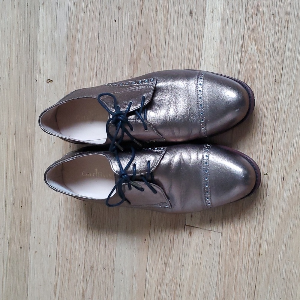 Cole Haan metallic wingtip oxfords 9